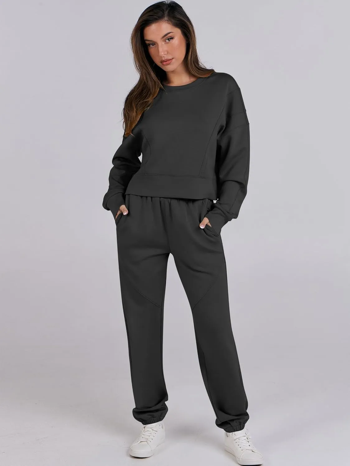 ANRABESS Womens 2 Piece Outfits Lounge Sets Cropped Sweatshirt & Joggers Fashion Sweatsuit Sweat Set 2025 Spring Travel