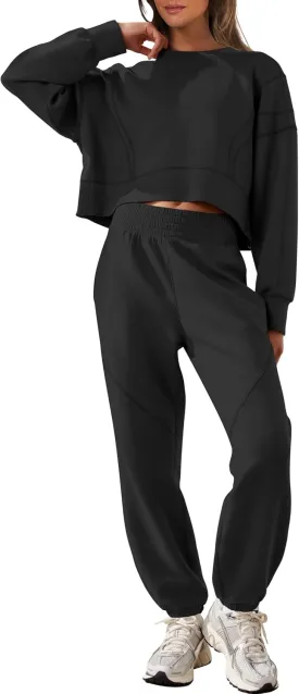 ANRABESS Womens 2 Piece Outfits Lounge Sets Cropped Sweatshirt & Joggers Fashion Sweatsuit Sweat Set 2025 Spring Travel
