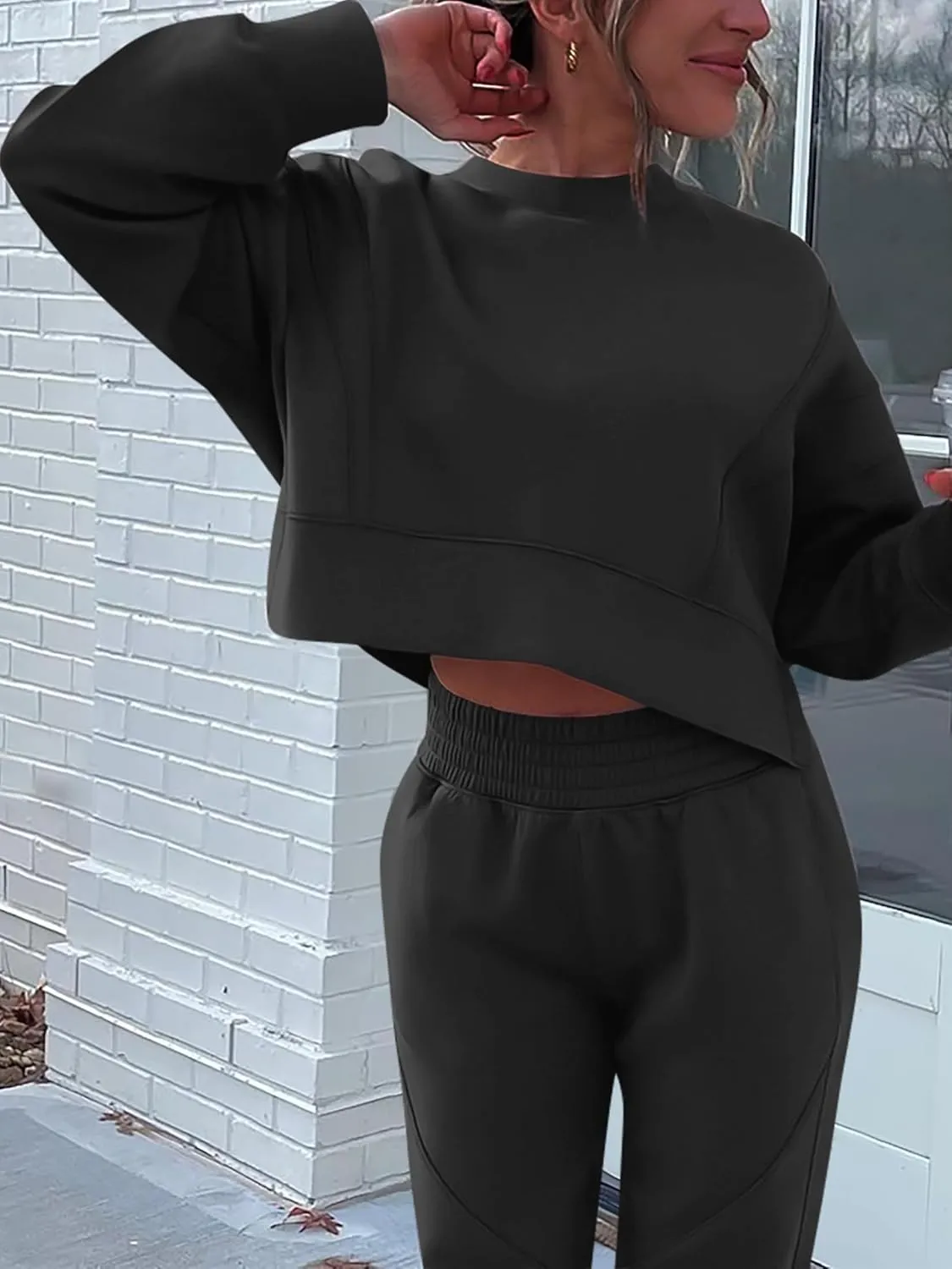 ANRABESS Womens 2 Piece Outfits Lounge Sets Cropped Sweatshirt & Joggers Fashion Sweatsuit Sweat Set 2025 Spring Travel