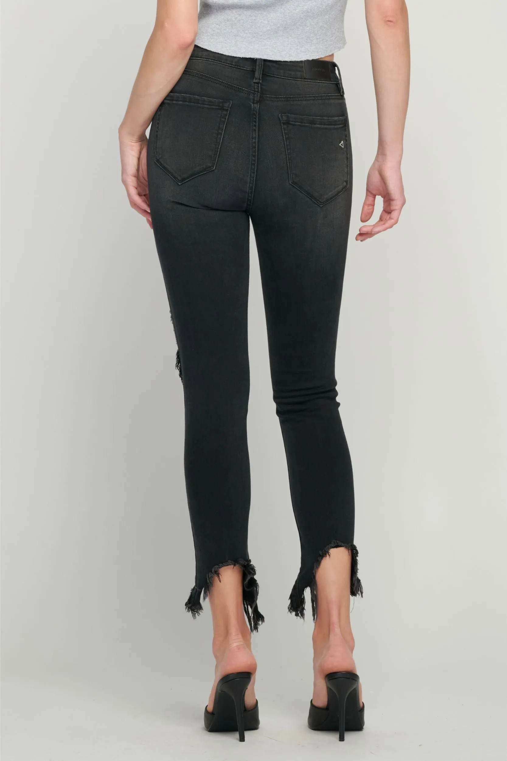 Black Distressed Frayed Hem Skinny