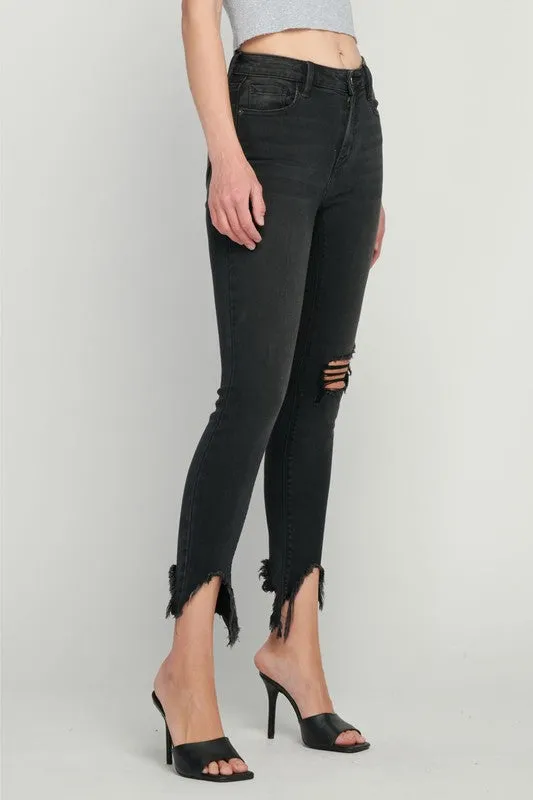 Black Distressed Frayed Hem Skinny