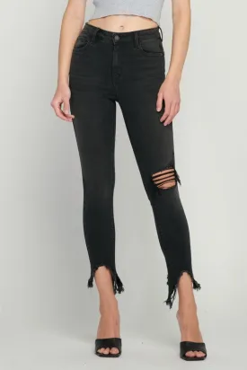 Black Distressed Frayed Hem Skinny
