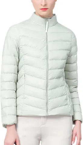 Borniu Women's Lightweight Puffer Jacket Stand Collar Zip Up Quilted Winter Coat Casual Slim Fit Warm Down Jackets