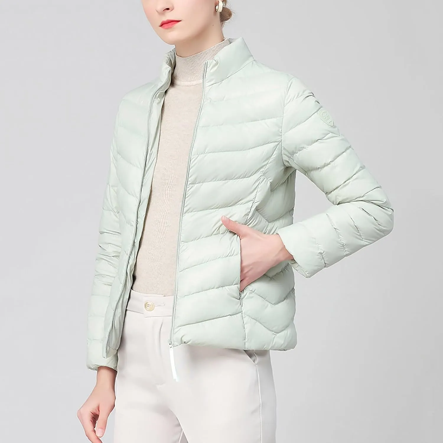 Borniu Women's Lightweight Puffer Jacket Stand Collar Zip Up Quilted Winter Coat Casual Slim Fit Warm Down Jackets