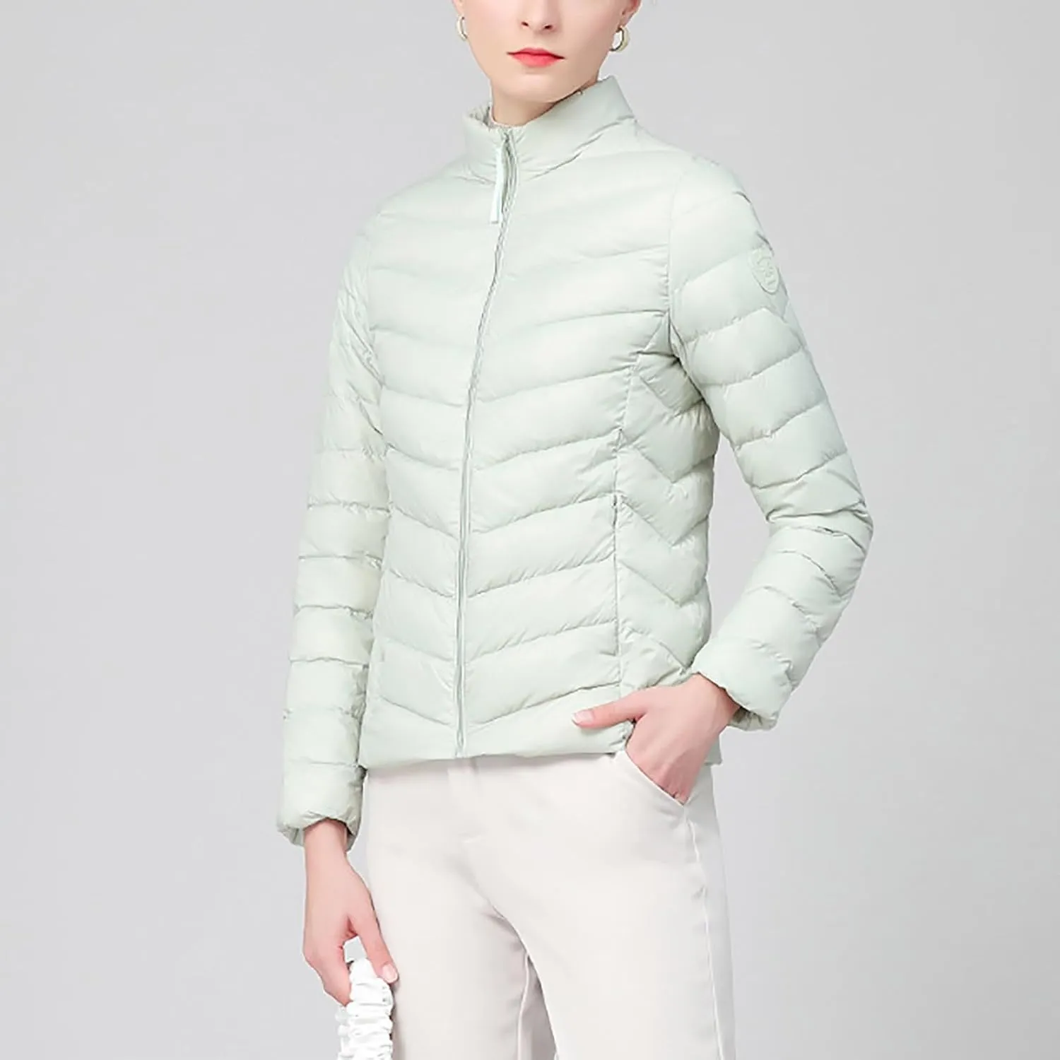 Borniu Women's Lightweight Puffer Jacket Stand Collar Zip Up Quilted Winter Coat Casual Slim Fit Warm Down Jackets