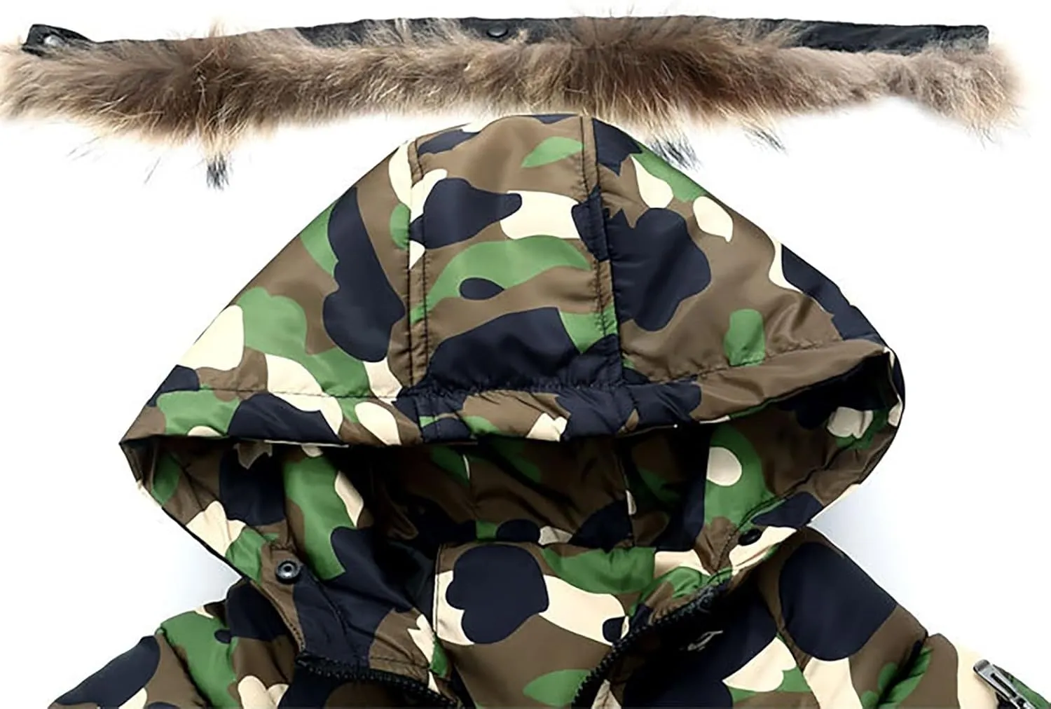 Boys Girls Long Heavyweight Hooded Puffer Jacket Camouflage Winter Coat Kids Insulated Parka with Fur Hood Down Coat