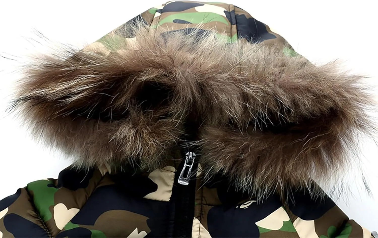 Boys Girls Long Heavyweight Hooded Puffer Jacket Camouflage Winter Coat Kids Insulated Parka with Fur Hood Down Coat