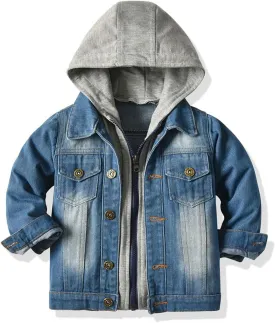 Boys Jean Jacket Kids Hooded Denim Jackets Zipper Outerwear Coat