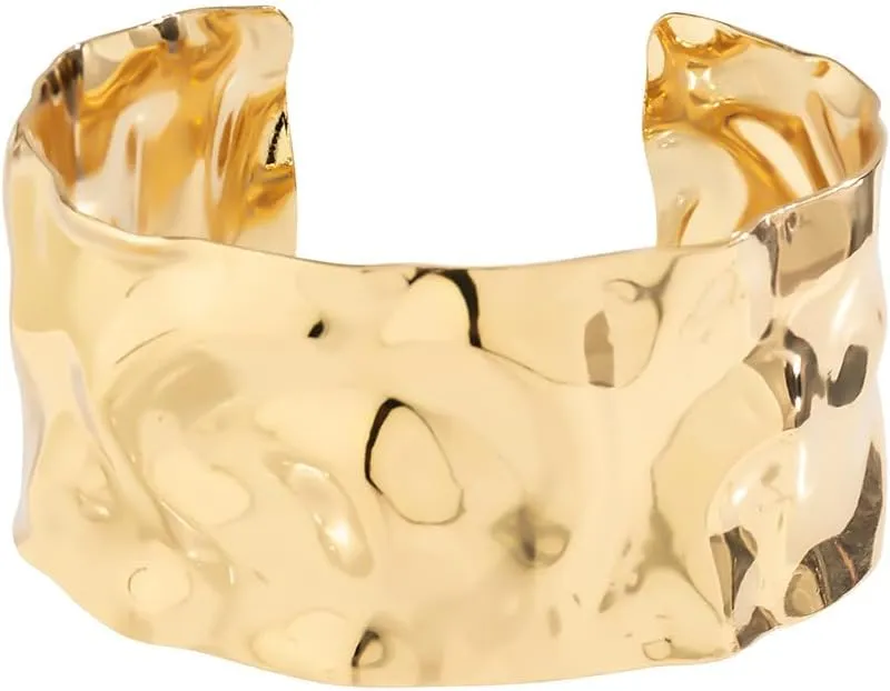 COLORFUL BLING Minimalist Hammered Irregular Gold Cuff Bracelets for Women Open Wide Chunky Cuff Statement Wrap Bangle Bracelet