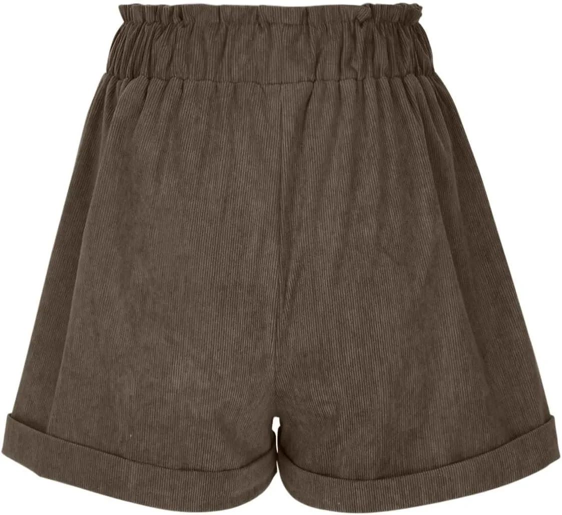 Corduroy Shorts for Women Mushroom Embroidery Lounge Shorts Elastic High Waisted Straight Leg Sweat Shorts