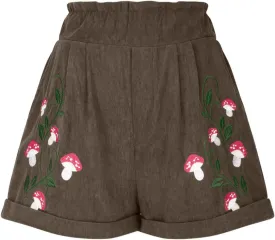 Corduroy Shorts for Women Mushroom Embroidery Lounge Shorts Elastic High Waisted Straight Leg Sweat Shorts