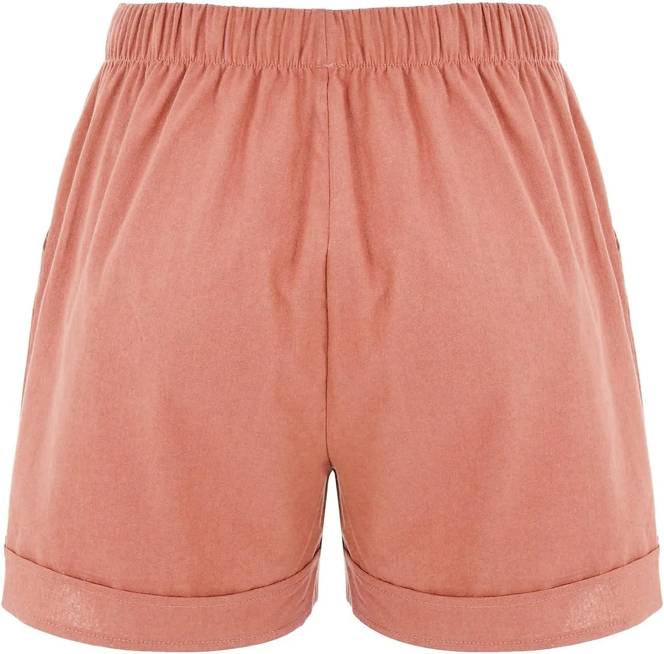 Cotton Linen Shorts for Women 2023 Loose Plain Summer Shorts Folded Hem Drawstring Elastic Waist Shorts with Pockets