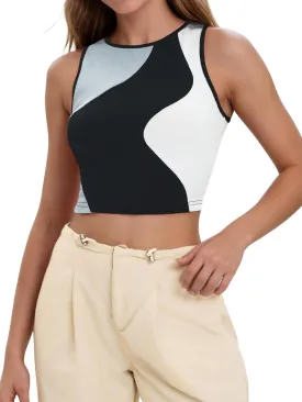 Cropped Tank Tops for Women Summer Color Block Ribbed Sleeveless Tops Basic Casual Going Out Tops