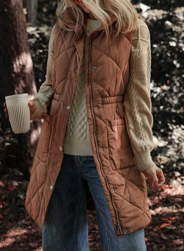 Dokotoo Women's Casual Winter Long Puffer Vest Stand Collar Sleeveless Puffy Jackets Coat with Pockets
