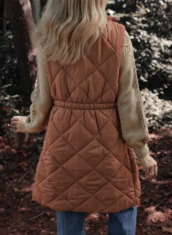 Dokotoo Women's Casual Winter Long Puffer Vest Stand Collar Sleeveless Puffy Jackets Coat with Pockets