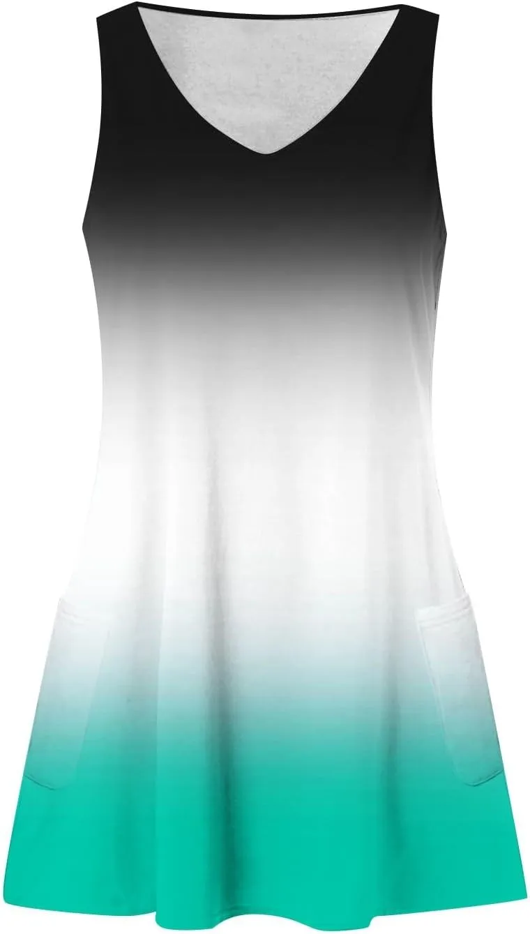 DOPOCQ Dresses for Women 2024 Casual Trendy Gradient Sleeveless Boho Sundress Summer Oversized Sexy V Neck Tank Mini Dresses