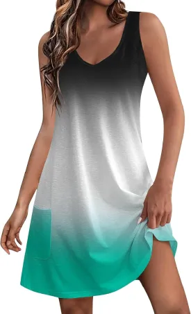 DOPOCQ Dresses for Women 2024 Casual Trendy Gradient Sleeveless Boho Sundress Summer Oversized Sexy V Neck Tank Mini Dresses