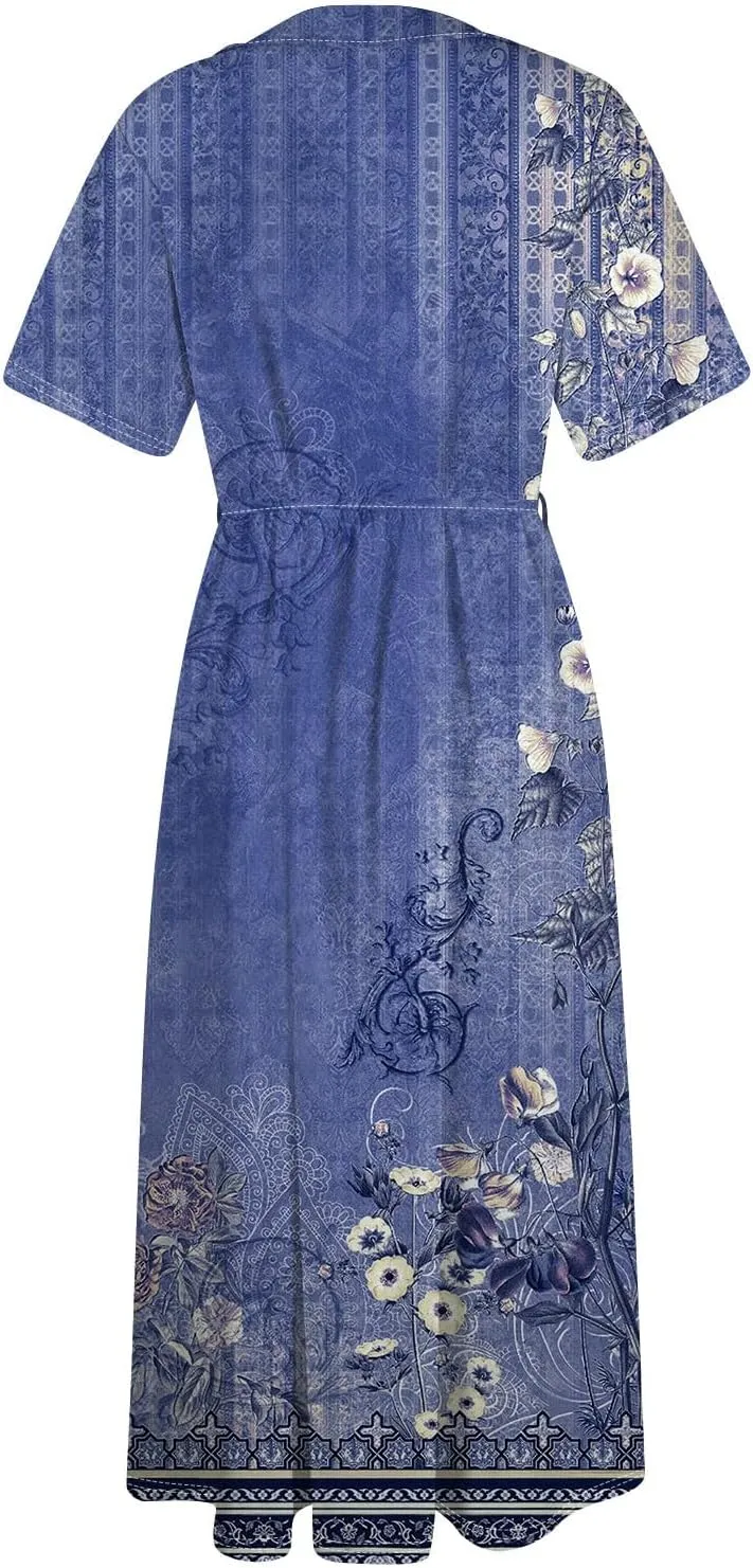 Dresses for Women 2025 Tie Swing Spring Summer Maxi Dress Short Sleeve Womens Summer
