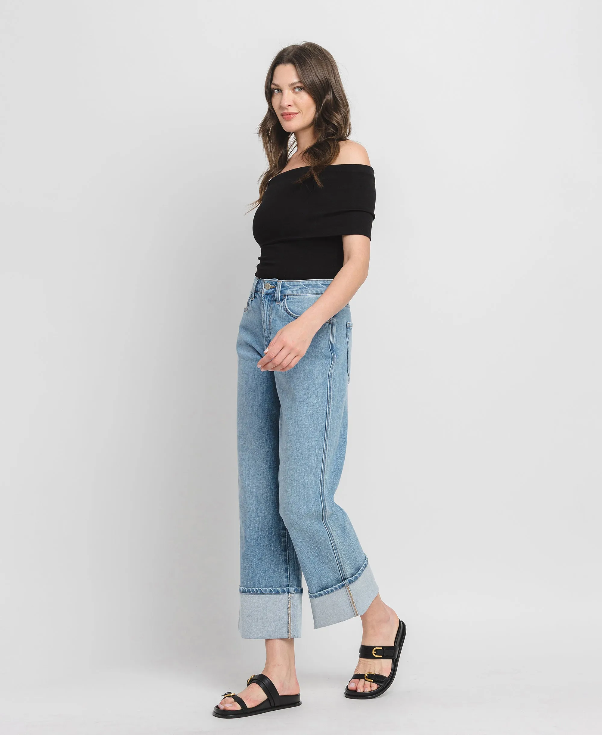 Enrapture - Super High Rise Cuff Baggy Straight Jeans