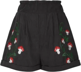 Generic Corduroy Shorts for Women Mushroom Embroidery Cottagecore Clothing Summer Casual Elastic Paperbag Waist Sweat Shorts