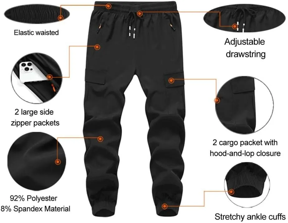 Girls Cargo Joggers Pants Youth Quick Dry Lightweight Pull-On Hiking Pants for Sports Outdoor with Zipper Pockets