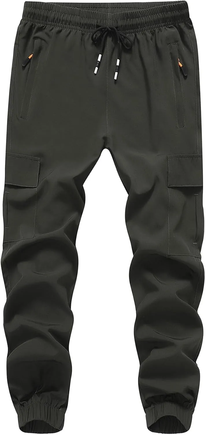 Girls Cargo Joggers Pants Youth Quick Dry Lightweight Pull-On Hiking Pants for Sports Outdoor with Zipper Pockets