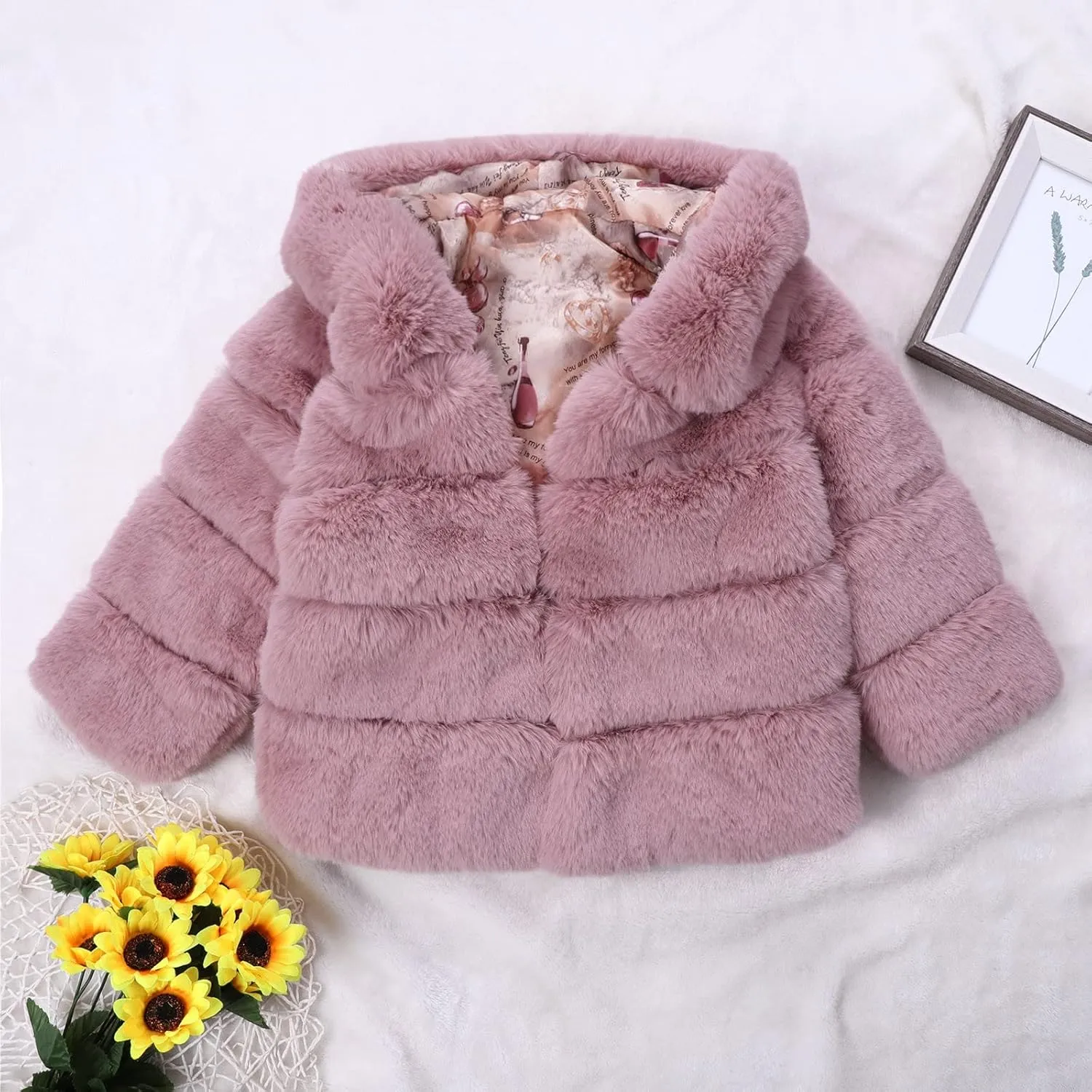 Girls Faux Fur Jacket Plush Sherpa Teddy Coat with Hood Toddler Winter Coats Warm Fuzzy Jackets Trendy Outwear