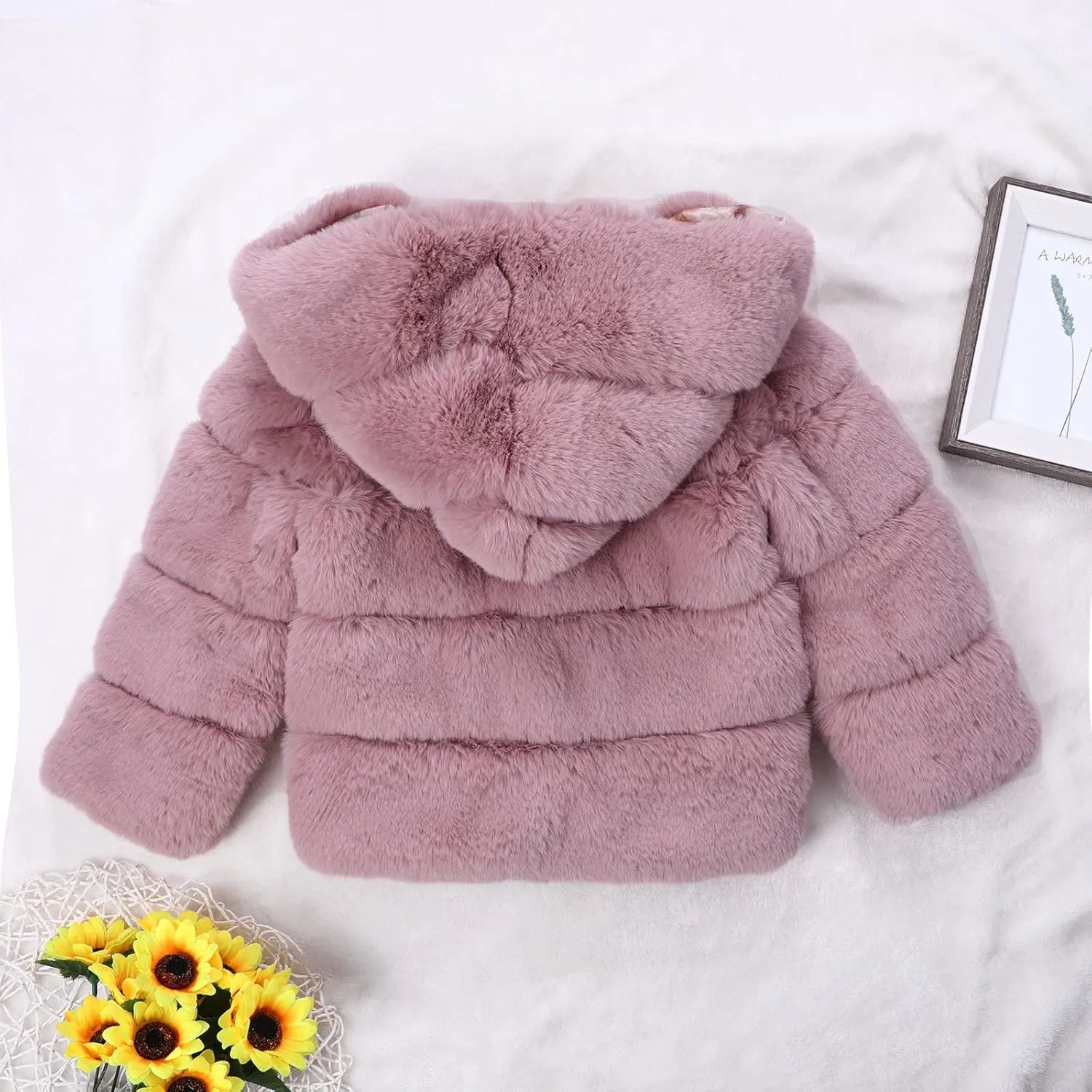 Girls Faux Fur Jacket Plush Sherpa Teddy Coat with Hood Toddler Winter Coats Warm Fuzzy Jackets Trendy Outwear