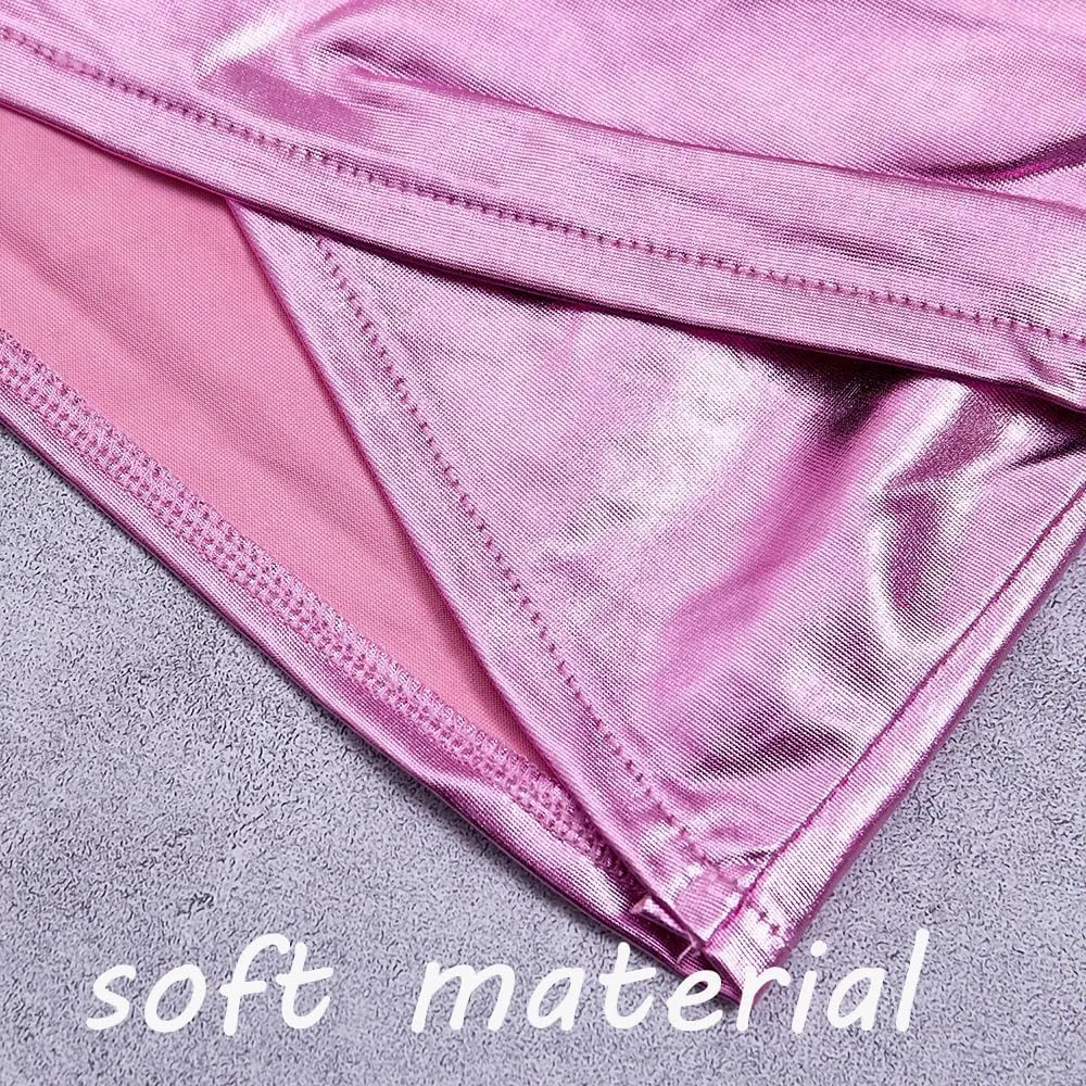 Girls Metallic Skirts Sparkle Shiny Toddler Baby Mini Ruched Skirts PU Faux Leather Short Skirt with Cute Headbands