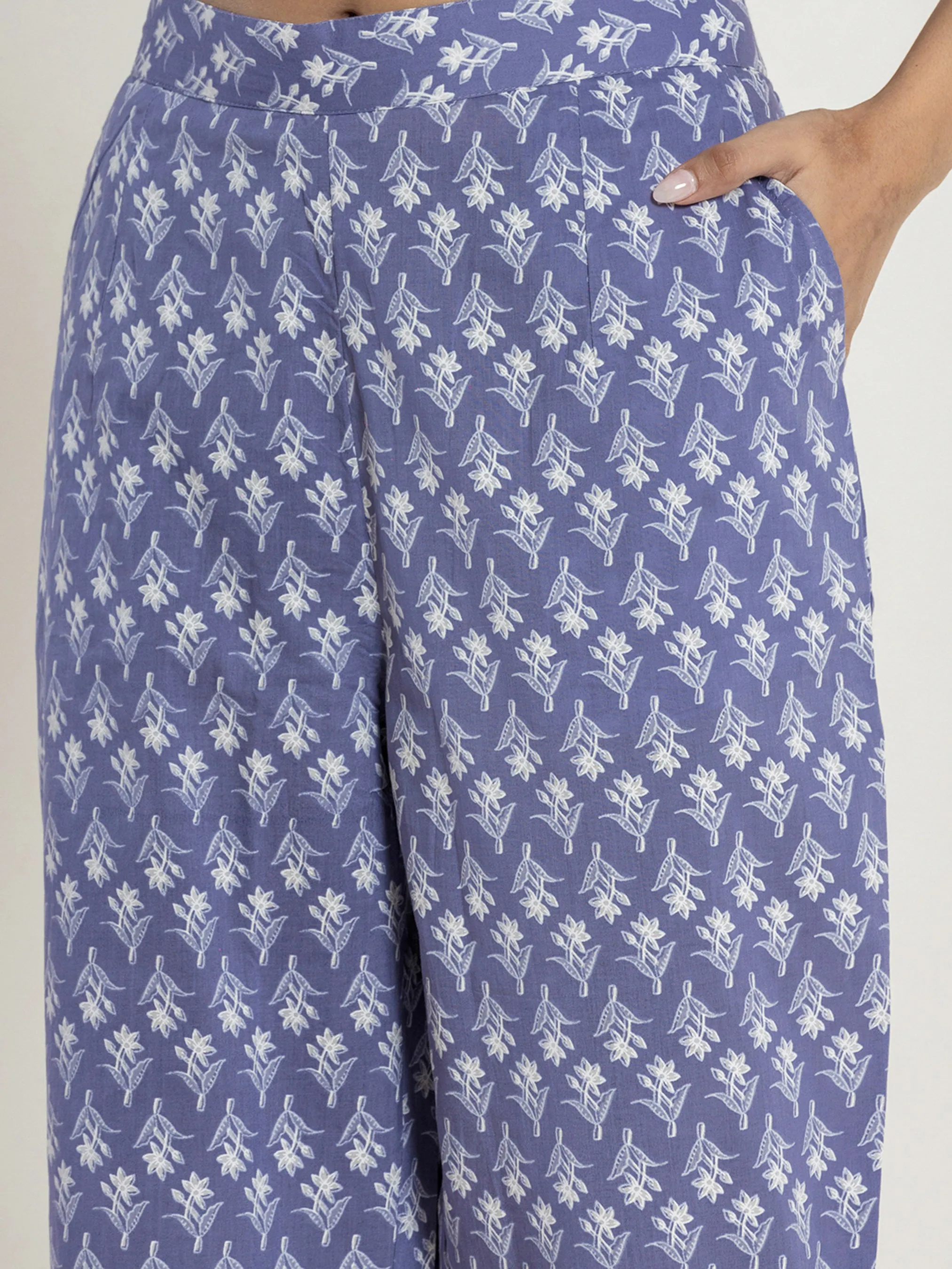 High Low Steel Blue Pure cotton Hand Printed Loungewear