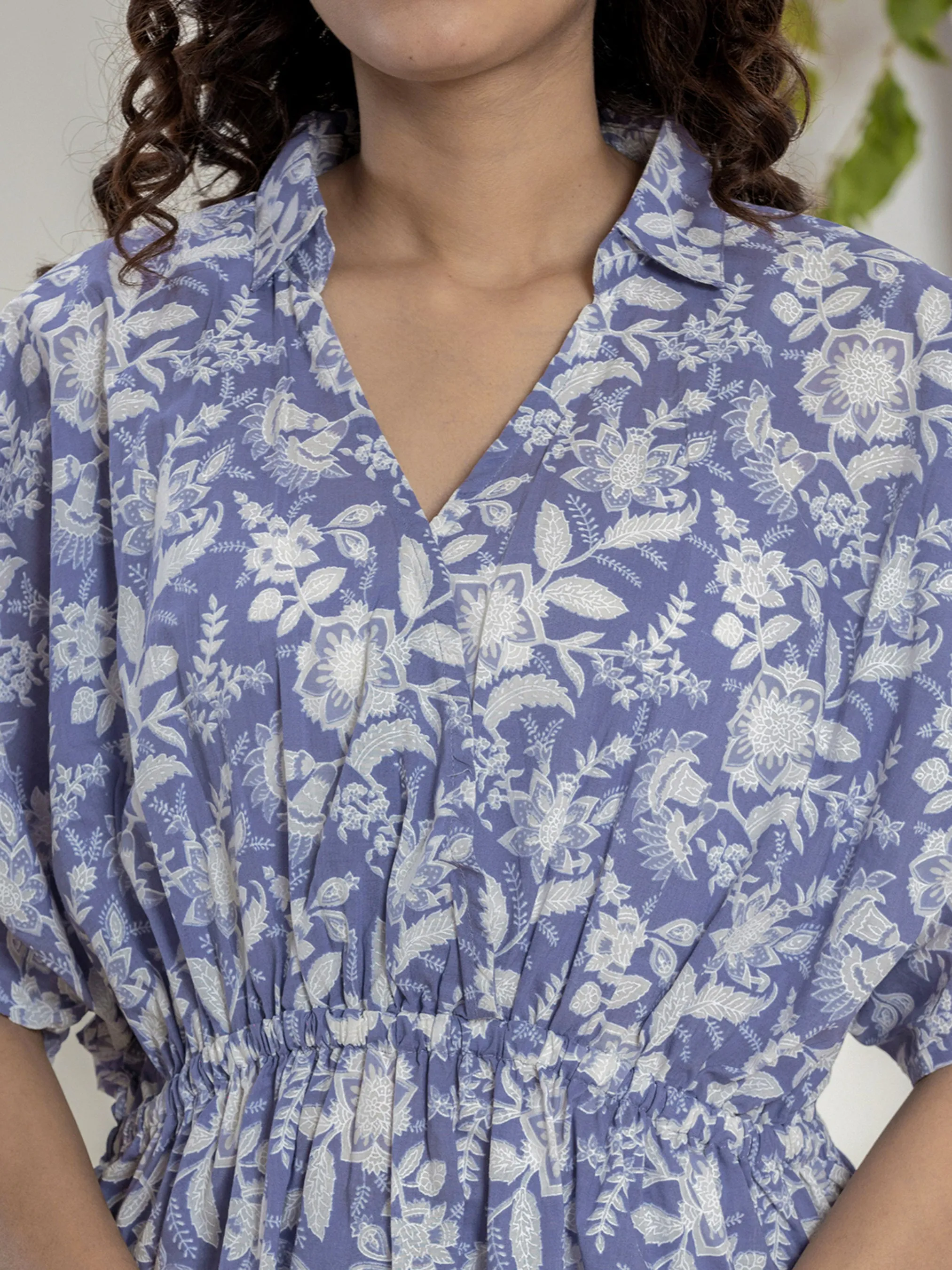 High Low Steel Blue Pure cotton Hand Printed Loungewear