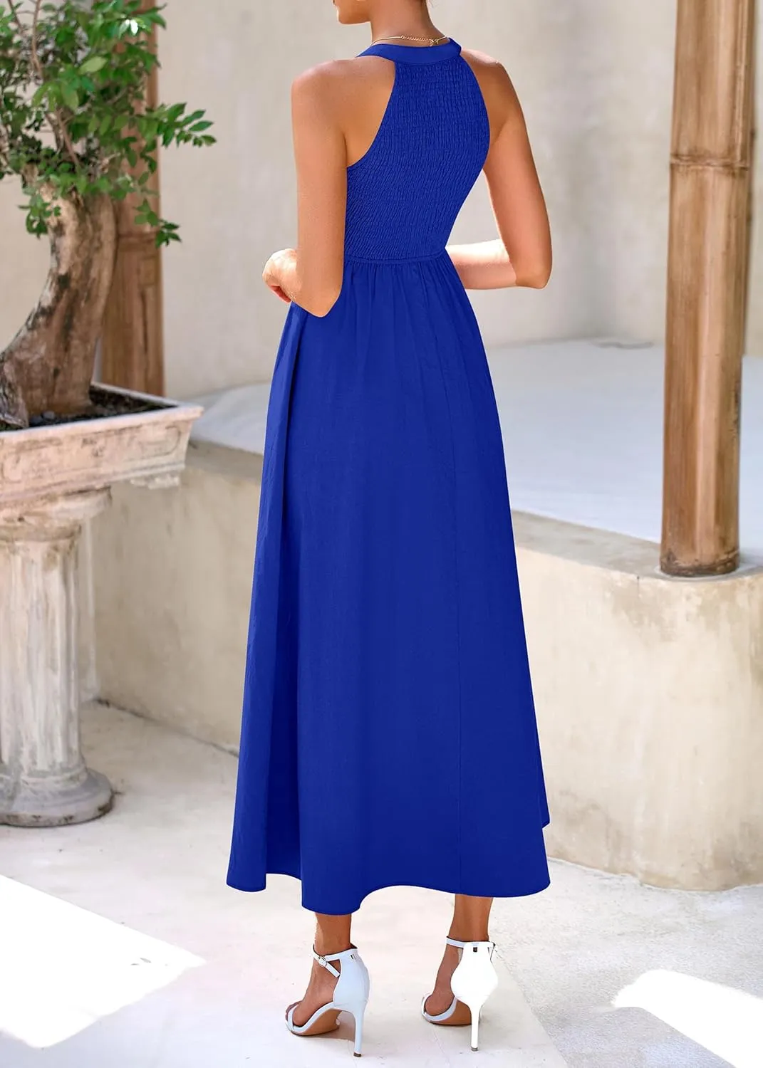 KIRUNDO Women Summer Sleeveless Halter Maxi Dress Sundress 2025 Casual Flowy Wedding Guest Cocktail Beach Vacation Dresses