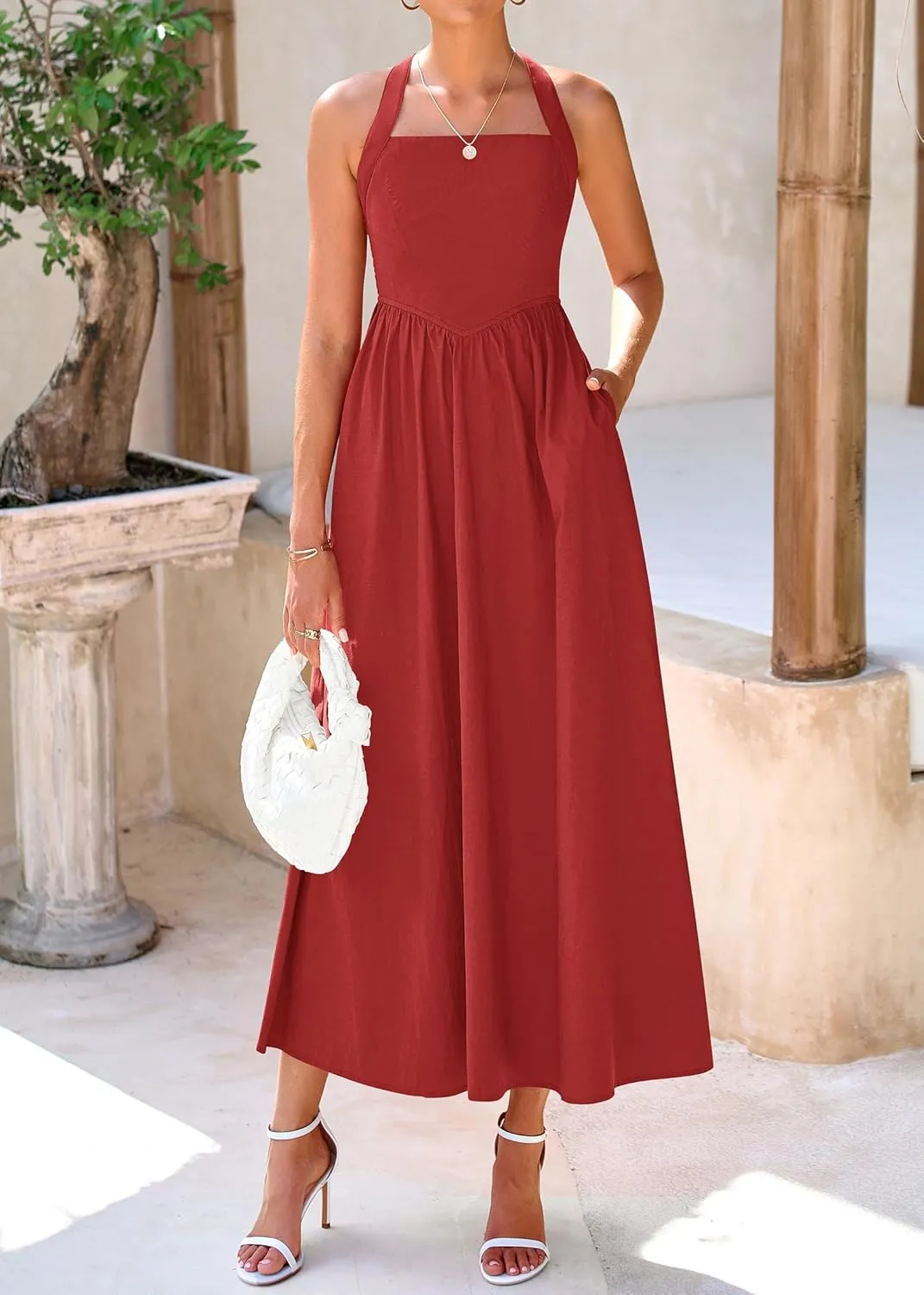 KIRUNDO Women Summer Sleeveless Halter Maxi Dress Sundress 2025 Casual Flowy Wedding Guest Cocktail Beach Vacation Dresses