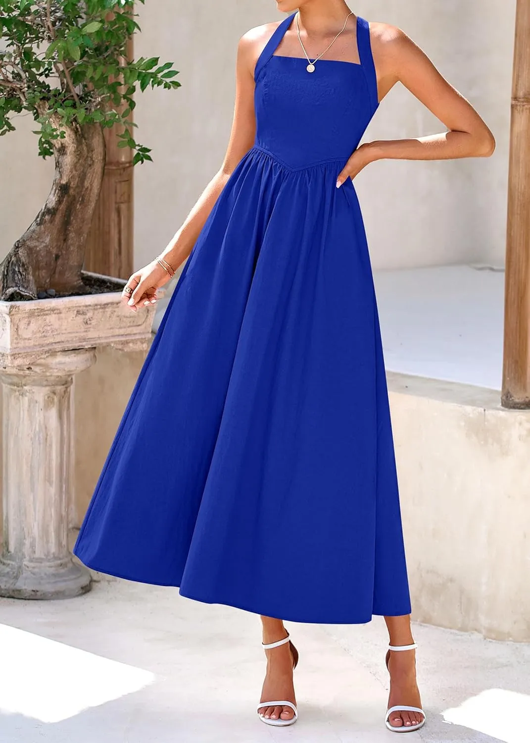 KIRUNDO Women Summer Sleeveless Halter Maxi Dress Sundress 2025 Casual Flowy Wedding Guest Cocktail Beach Vacation Dresses