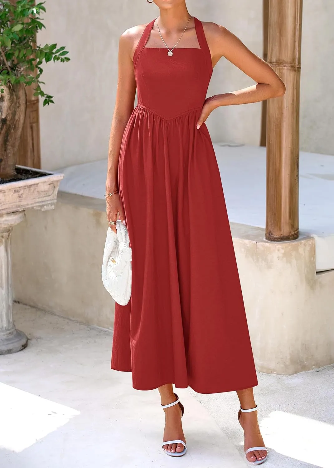 KIRUNDO Women Summer Sleeveless Halter Maxi Dress Sundress 2025 Casual Flowy Wedding Guest Cocktail Beach Vacation Dresses