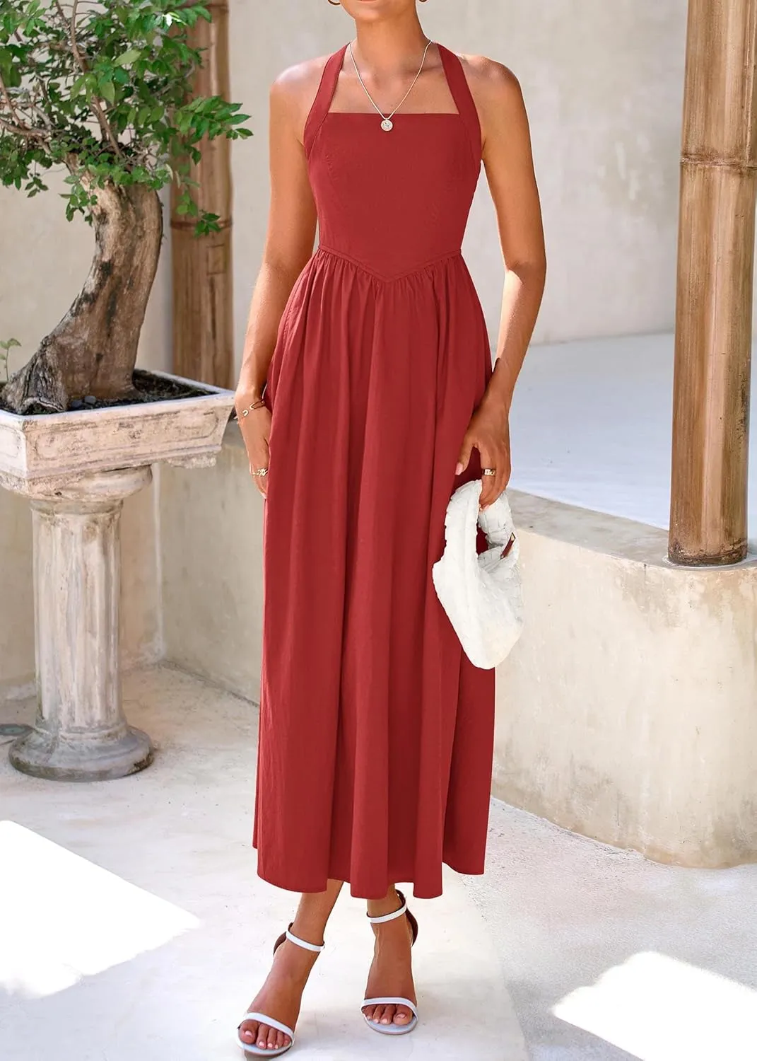 KIRUNDO Women Summer Sleeveless Halter Maxi Dress Sundress 2025 Casual Flowy Wedding Guest Cocktail Beach Vacation Dresses