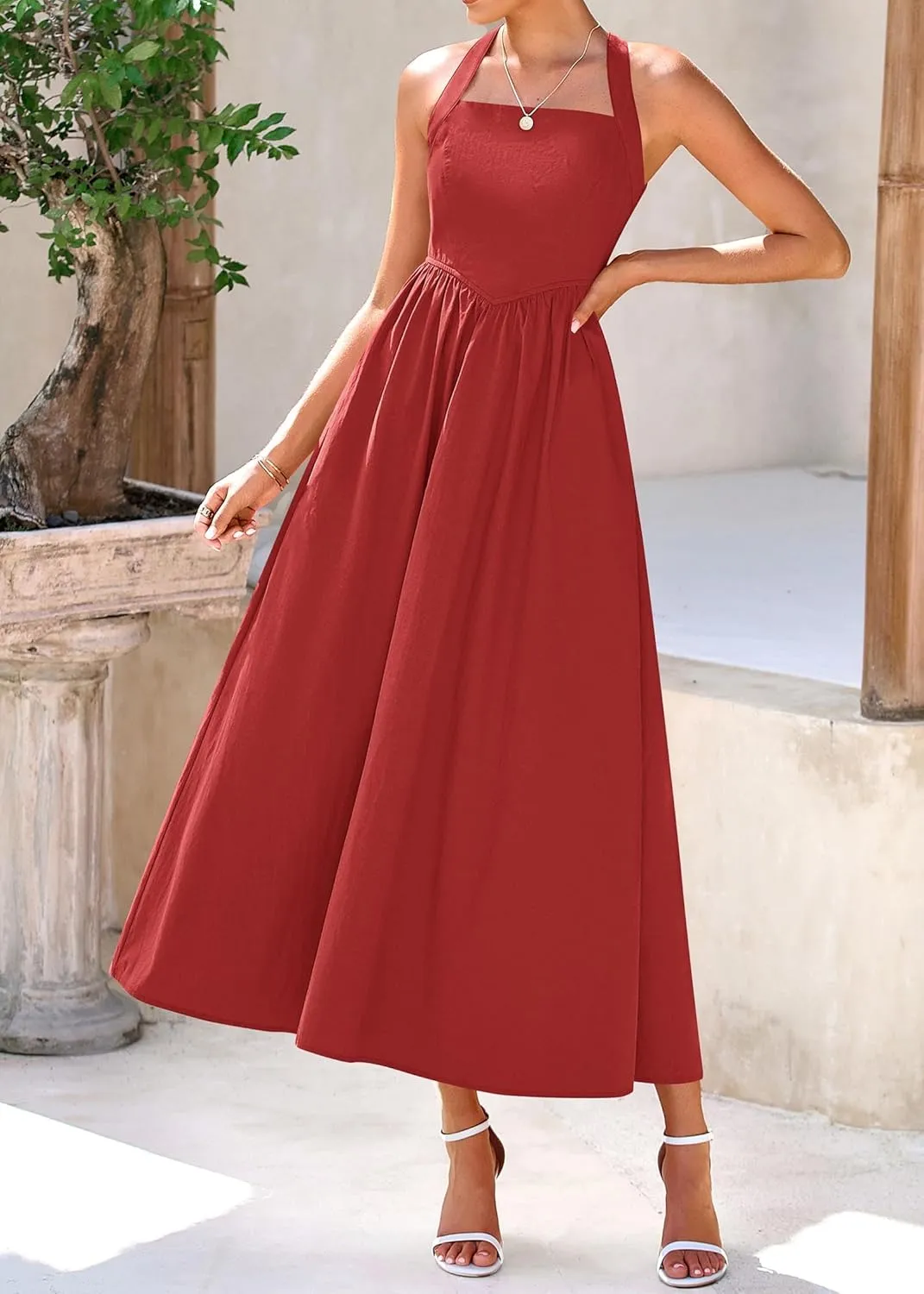 KIRUNDO Women Summer Sleeveless Halter Maxi Dress Sundress 2025 Casual Flowy Wedding Guest Cocktail Beach Vacation Dresses