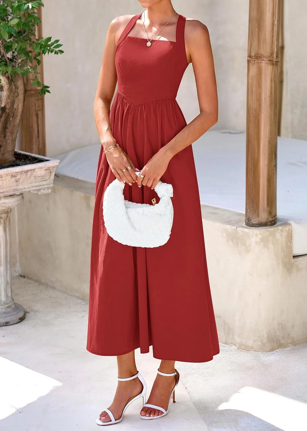 KIRUNDO Women Summer Sleeveless Halter Maxi Dress Sundress 2025 Casual Flowy Wedding Guest Cocktail Beach Vacation Dresses