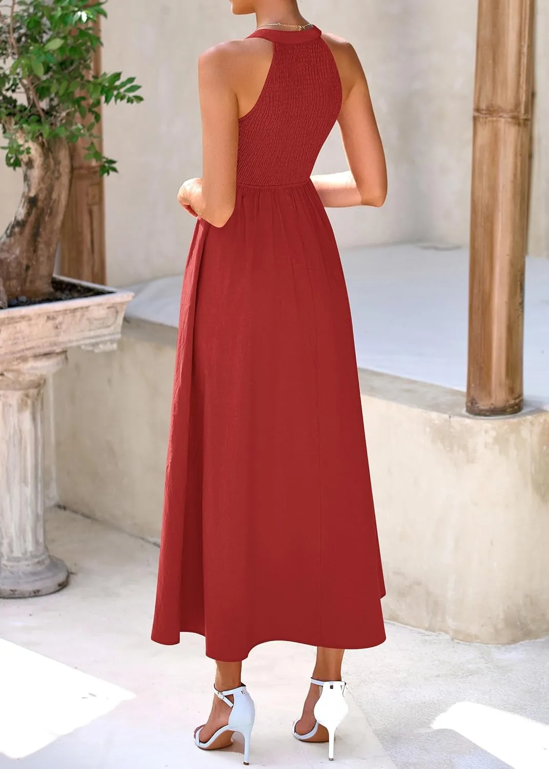 KIRUNDO Women Summer Sleeveless Halter Maxi Dress Sundress 2025 Casual Flowy Wedding Guest Cocktail Beach Vacation Dresses