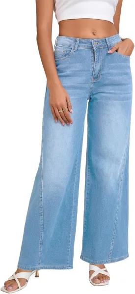 LaiyiVic Wide Leg Jeans for Women High Waisted Stretchy Straight Pants Leg Boyfriend Baggy Jeans