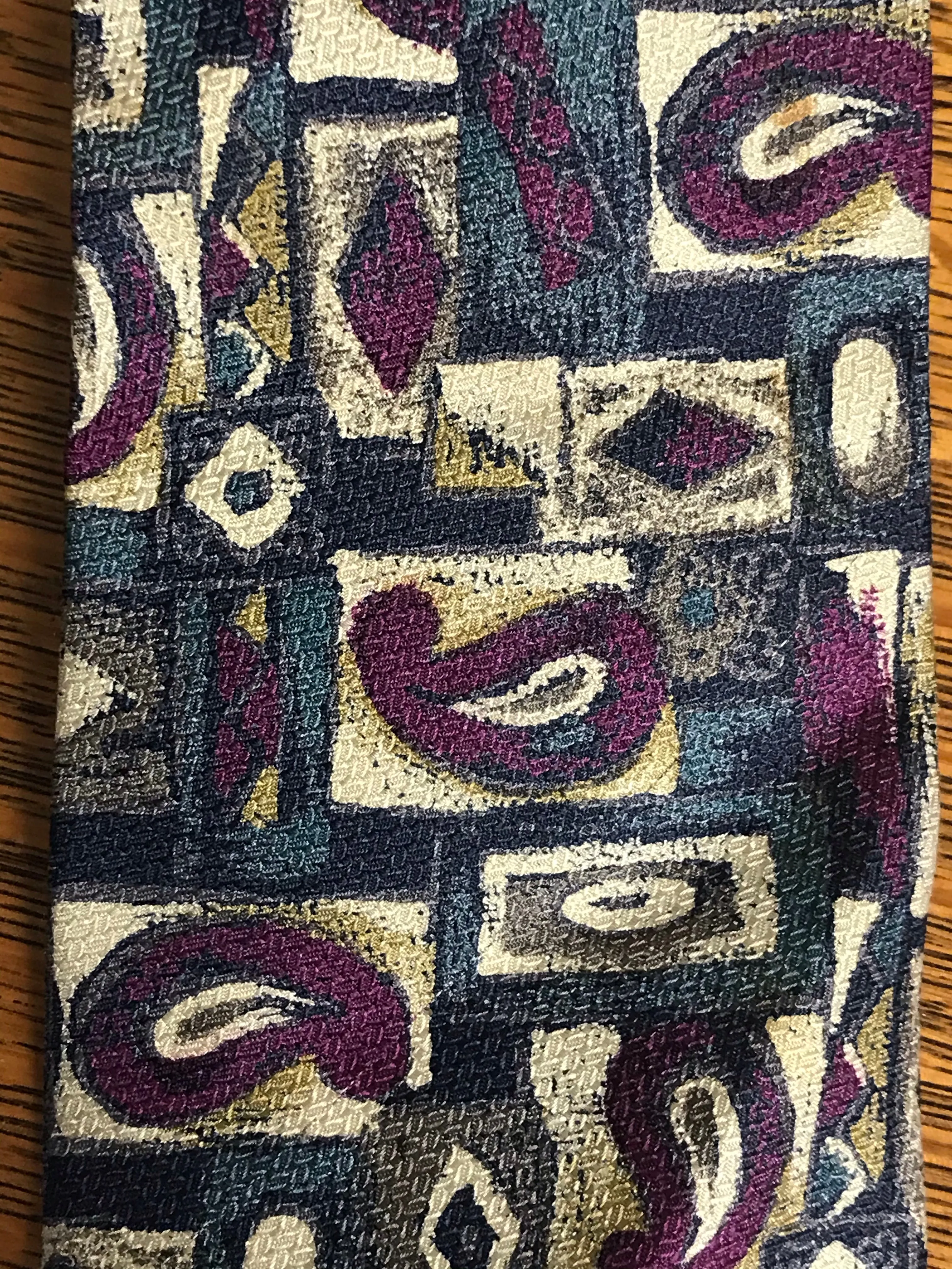 Mens BACHRACH Italy Silk Neckware Tie Necktie Geometric Paisley Green Purple Gold