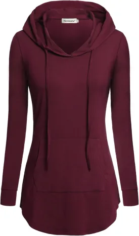 Nandashe Women Pullover V-Neck Long Sleeve Kangaroo Pocket Tunic Hoodies