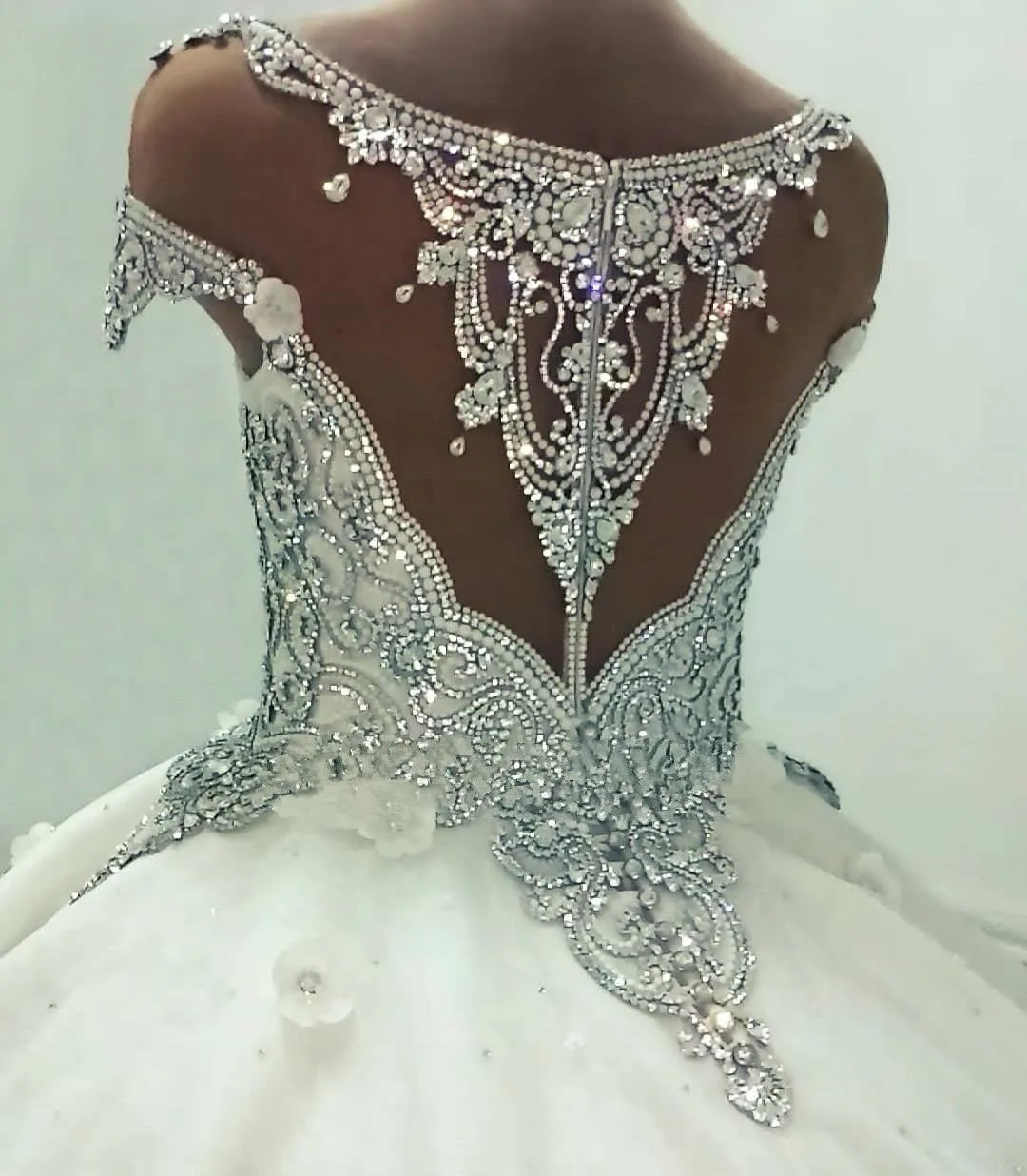 Newest Lace Crystals Short Sleeve Wedding Dress | Ball Gown Bridal Gown