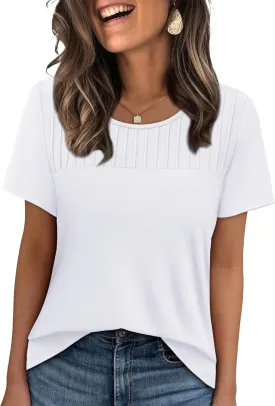OFEEFAN Women's Clothing Trendy Short Sleeve Summer Tops Dressy Casual Crewneck T Shirts Plus Size Spring Clothes Loose Fit
