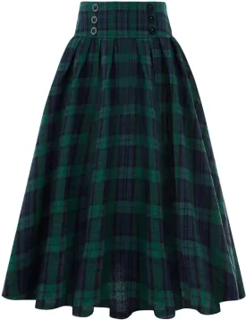 Pencil Skirts for Women Knee Length Plus Size Women Fashion Casual Plaid SkirtWith Pockets Vintage High Waist