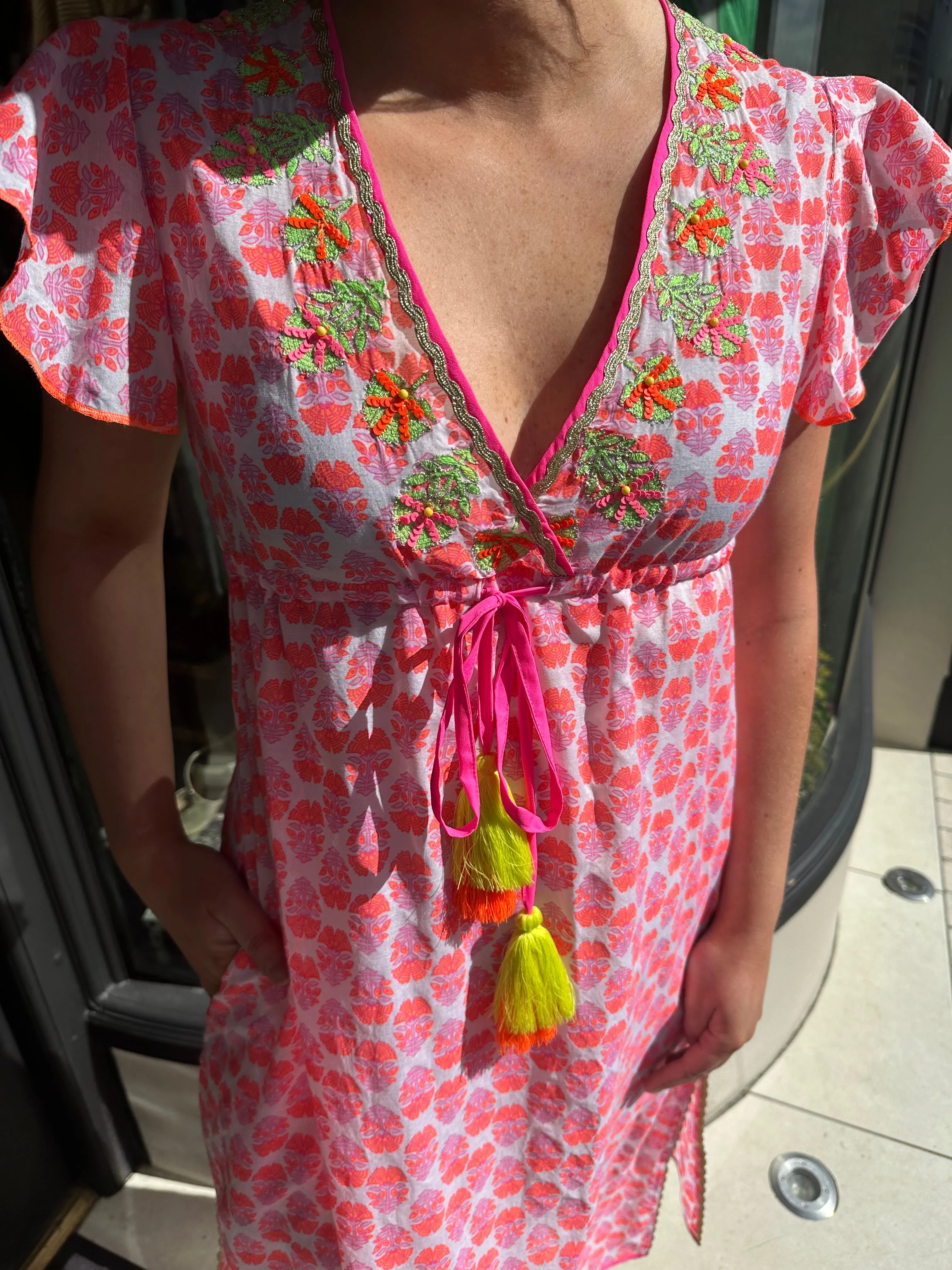 Place Du Soleil Rosa Orange Flower Dress