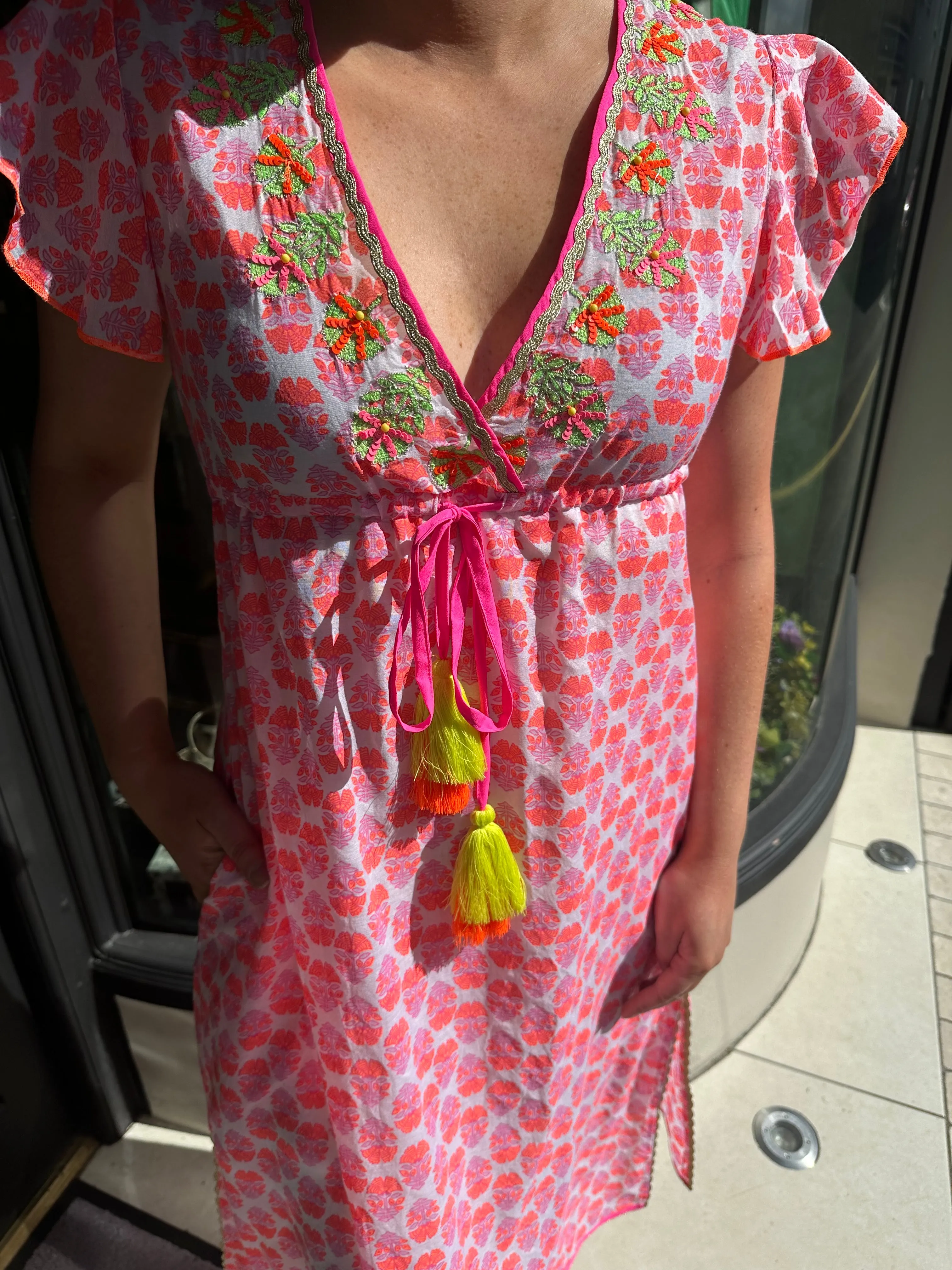 Place Du Soleil Rosa Orange Flower Dress