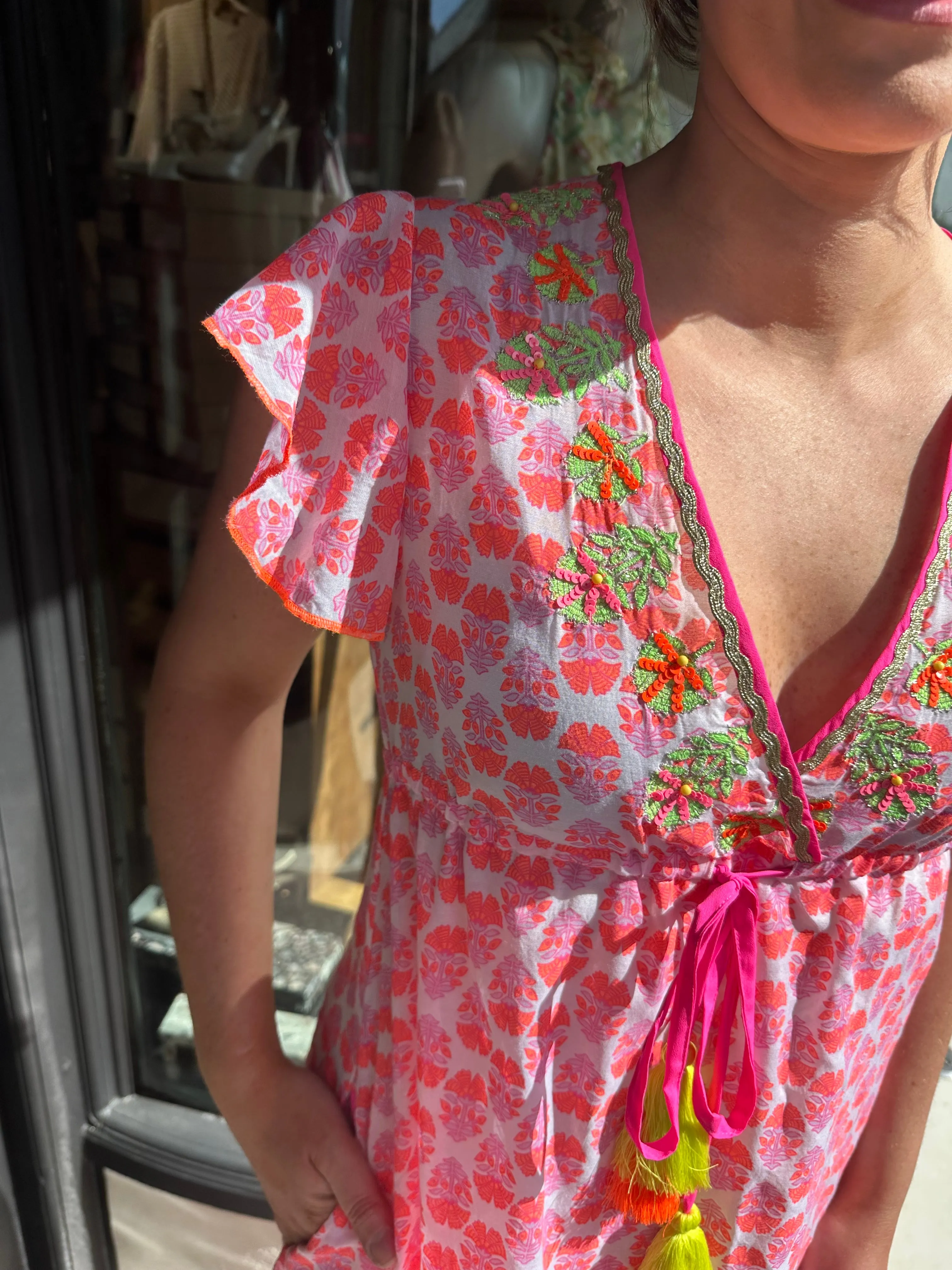 Place Du Soleil Rosa Orange Flower Dress