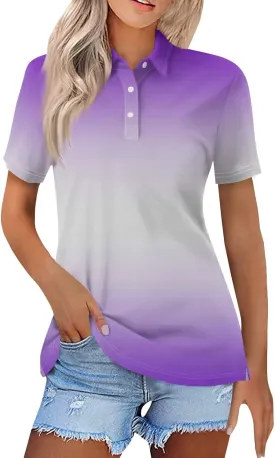 Polo Shirts for Women Short Sleeve Button Down Collared Blouses Casual Print Business Work Summer Tops