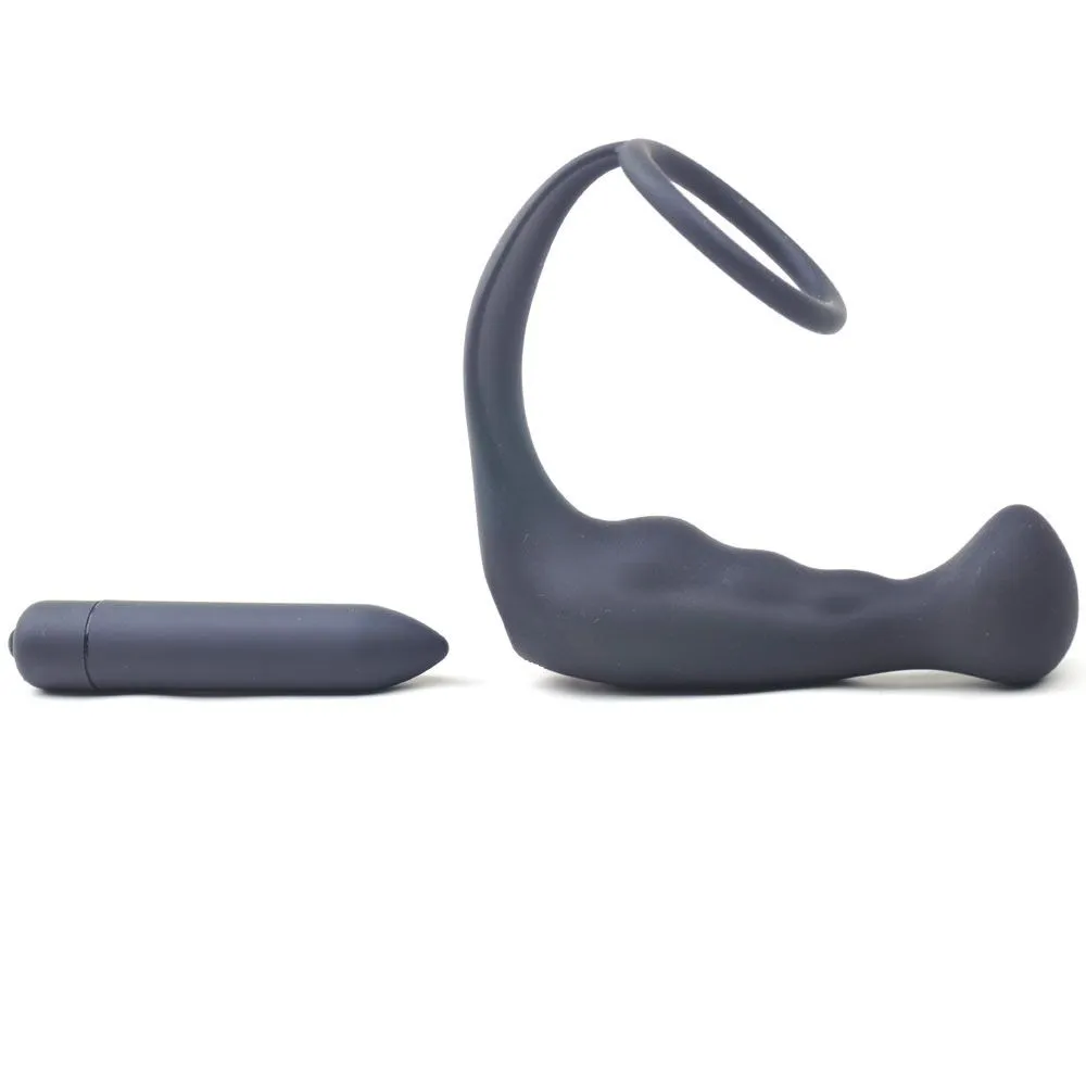 Silicone Anal Plug Vibrator With Cock Ring Black